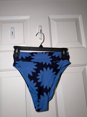 aerie Blue Floral High-Waist Bikini Bottoms - Navy & Bright Blue